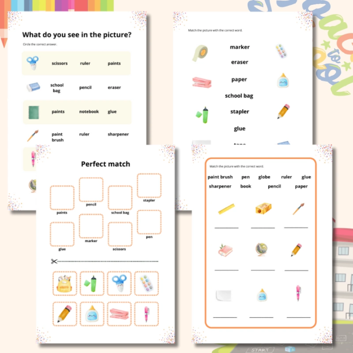 School Supplies Worksheets - język angielski - EduBazarek