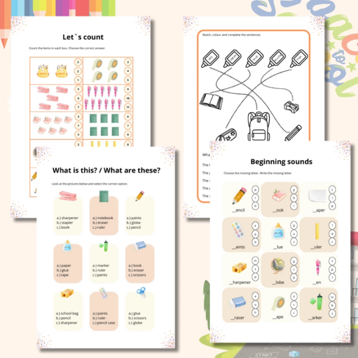 School Supplies Worksheets - język angielski - EduBazarek