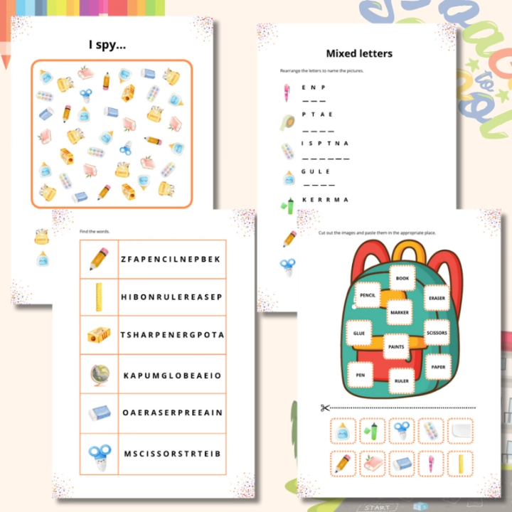 School Supplies Worksheets - język angielski - EduBazarek