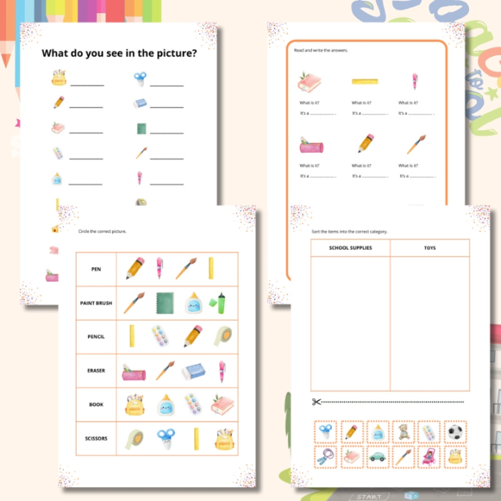 School Supplies Worksheets - język angielski - EduBazarek