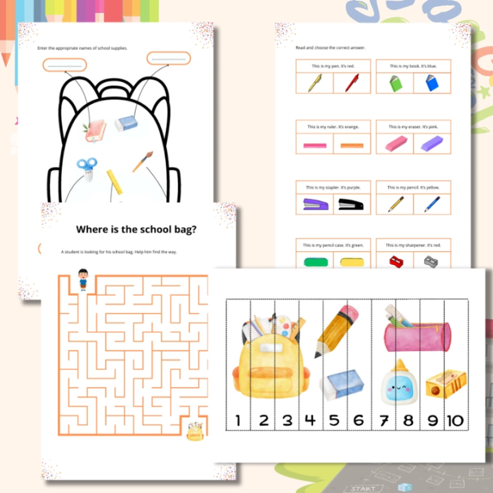 School Supplies Worksheets - język angielski - EduBazarek