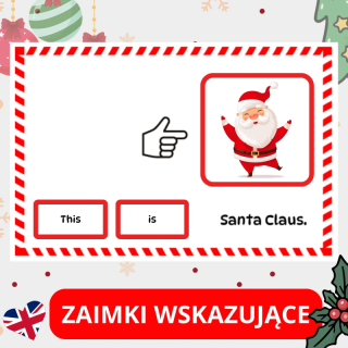Świąteczny zestaw edukacyjny to idealne narzędzie do nauki i utrwalania zaimków wskazujących.