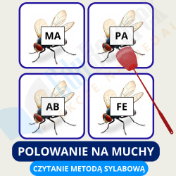 Polowanie na muchy - karty z muchą i sylabami do nauki czytania metodą sylabową packa