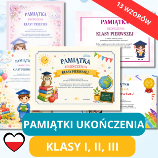Pamiątki ukończenia klasy 1–3 PDF | 13 wzorów do druku A4
