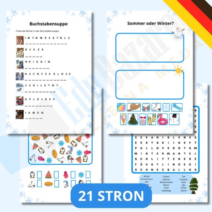 Winter Zimowe Karty Pracy - język niemiecki - EduBazarek