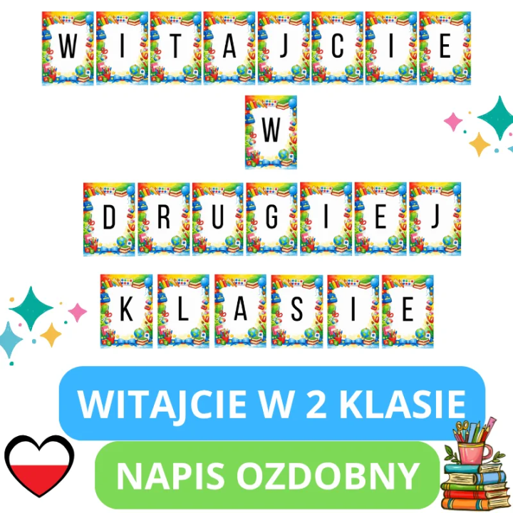 Napis ozdobny „Witajcie w drugiej klasie” (pdf) - EduBazarek