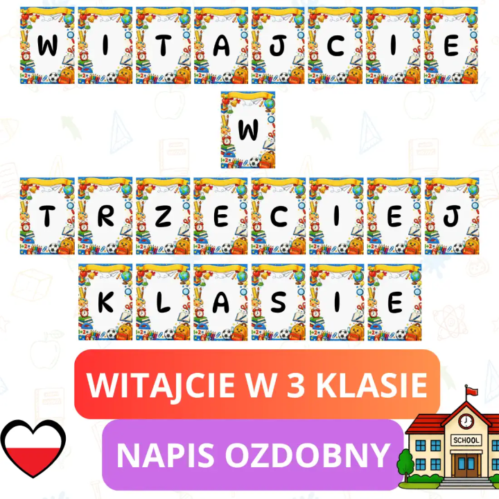 Napis ozdobny „Witajcie w trzeciej klasie” (pdf) - EduBazarek