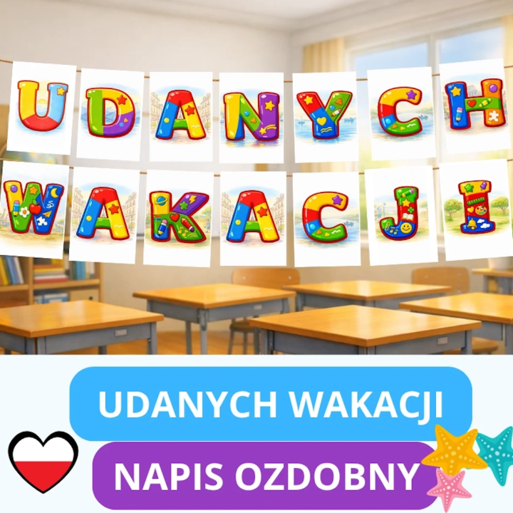 Napis ozdobny „Udanych wakacji” (pdf) - EduBazarek