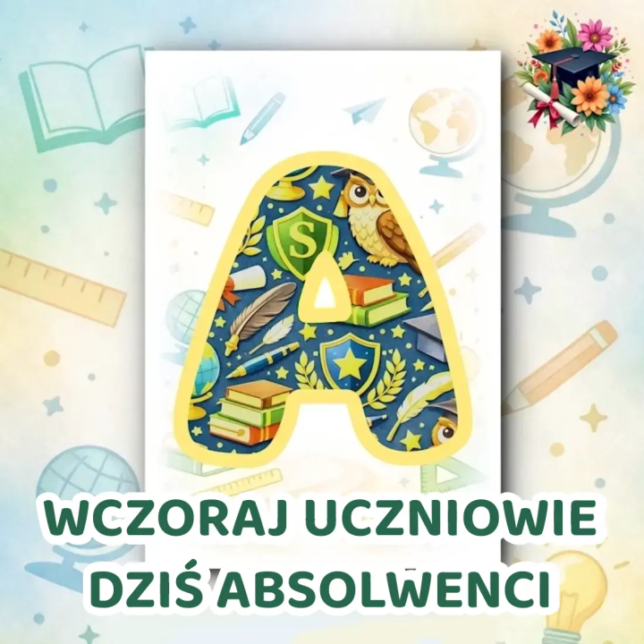 Napis WCZORAJ UCZNIOWIE DZIŚ ABSOLWENCI – litery dekoracyjne