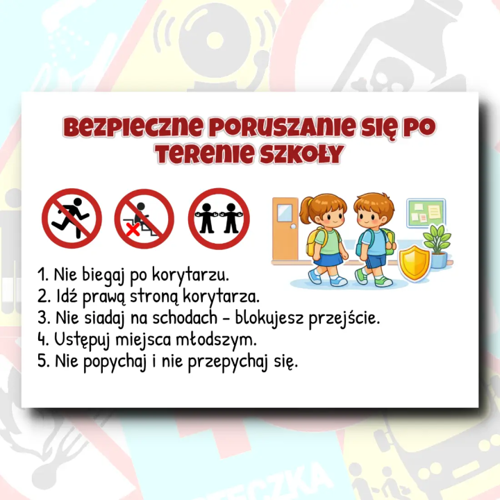 Zasady zachowania w szkole - komplet 17 kart tematycznych do gazetki szkolnej