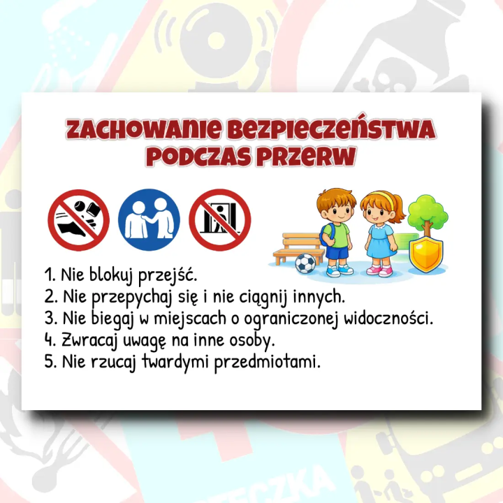 Zasady zachowania w szkole - komplet 17 kart tematycznych do gazetki szkolnej