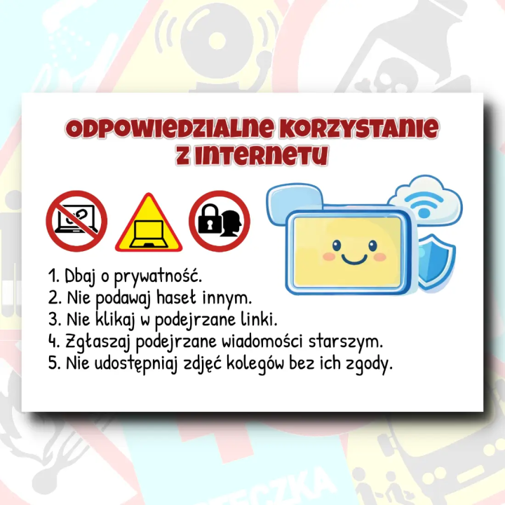 Zasady zachowania w szkole - komplet 17 kart tematycznych do gazetki szkolnej