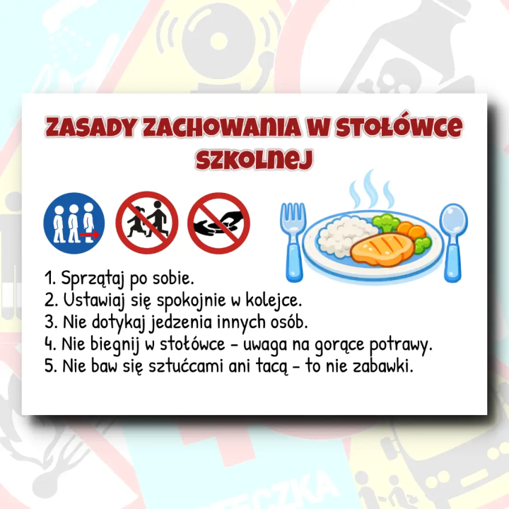 Zasady zachowania w szkole - komplet 17 kart tematycznych do gazetki szkolnej