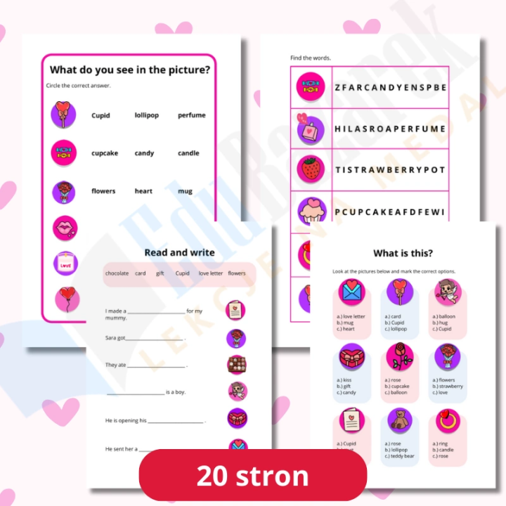 Walentynkowe karty pracy z języka angielskiego - EduBazarek