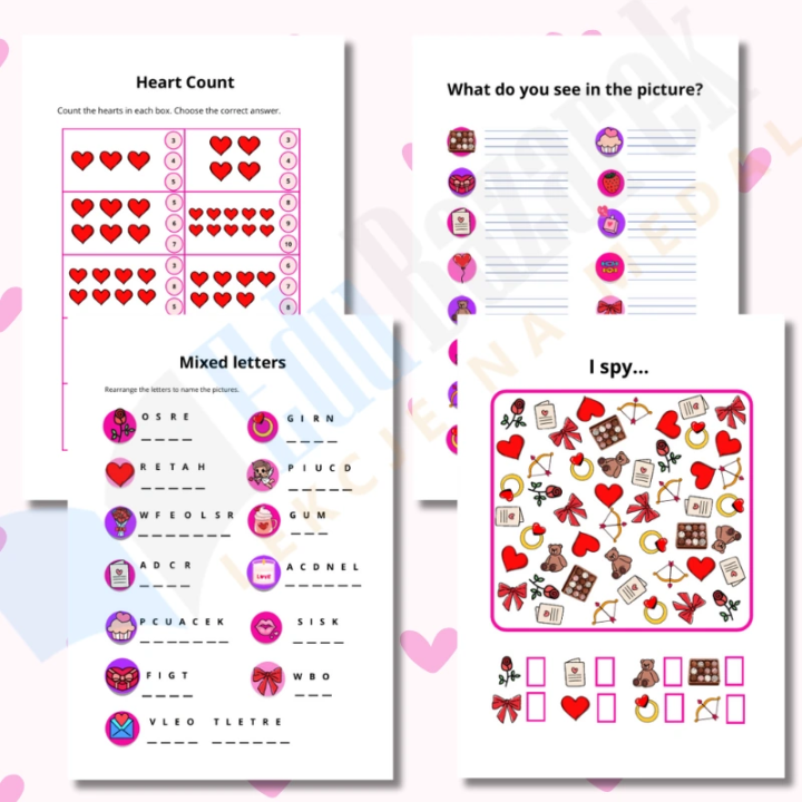 Walentynkowe karty pracy z języka angielskiego - EduBazarek