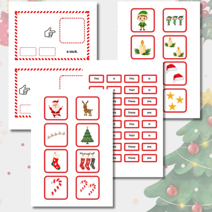 Świąteczny zestaw edukacyjny to idealne narzędzie do nauki i utrwalania zaimków wskazujących.