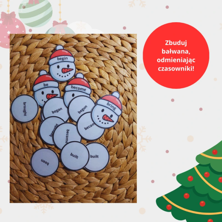 Christmas irregular verbs. Czasownikowy Bałwan to pomoc dydaktyczna stworzona z myślą o nauczycielach.